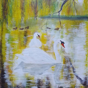 OBRAZ RĘCZNIE MALOWANY AKRYLOWY "RAZEM RAŹNIEJ" - 30x24cm