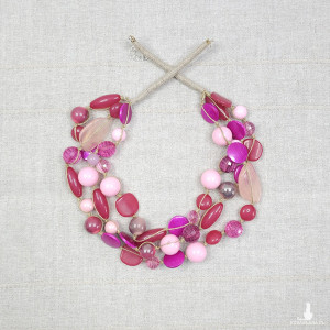 6443 lniany, różowy naszyjnik; korale