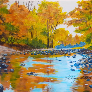 OBRAZ RĘCZNIE MALOWANY AKRYLOWY "KOLOROWY LAS" - 30x24cm