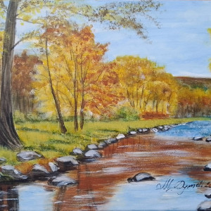 OBRAZ RĘCZNIE MALOWANY AKRYLOWY "W ODBICIU TĘCZY" - 30x24cm