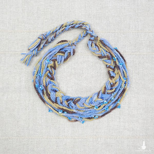 6521 niebieski, brązowy, włóczkowy naszyjnik