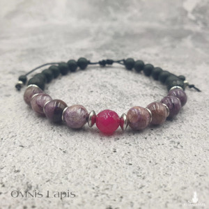 Bransoletka makrama - czaroit, jadeit, onyks