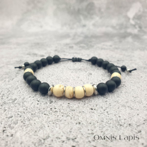 Bransoletka etno - bawola kość i onyks