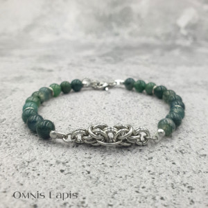 Bransoletka chainmaille - agat mszysty