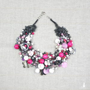 5739 Różowy, biały, szary naszyjnik; naszyjnik z masy perłowej;