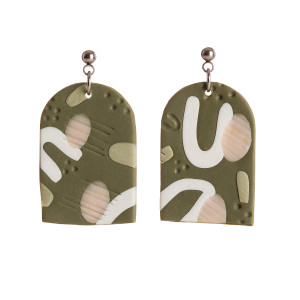 Kolczyki łuki - abstrakcja zielono, biało różowa