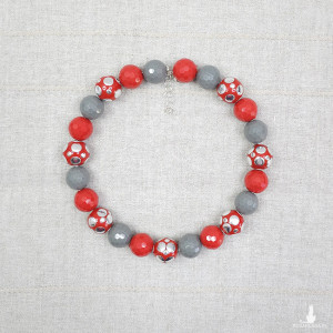 6405 szary, czerwony, błyszczący naszyjnik; duże korale
