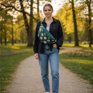 Nerka Damska XXL Butelkowa Zieleń Stokrotki NS05xxl -004