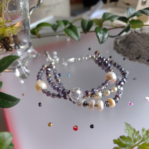 Bransoletki Szklane Kryształki Perła hodowlana Fiolet 1924