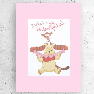 bajkowy plakat A4, kolorowy plakat dla dzieci, Kubuś Puchatek plakat 21x30, plakat z Kubusiem Puchatkiem, fajny plakat do pokoju dziewczynki, walentynki plakat, walentynki obrazek