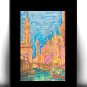 retro plakat A4, Wenecja plakat 21x30, Wenecja obrazek A4, Włochy obrazek, podróże plakat na ścianę, mały plakat do sypialni, mały obrazek z pejzażem, krajobraz plakat vintage