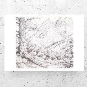 biało czarny plakat z pejzażem, góry plakat 21x30, skandynawskie plakaty A4, plakat z górami, plakat z krajobrazem, górski plakat, rustykalny plakat, czarno białe plakaty do domu