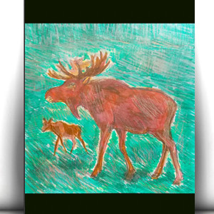 retro plakat A4, myśliwski obrazek A4, leśne zwierzęta obraz 21x30, zwierzęta plakat vintage, plakat z łosiem, łoś obrazek w stylu vintage, skandynawski obrazek do domu, las plakat, las obraz