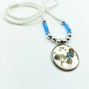 Naszyjnik z Suszoną Niezapominajką - Handmade