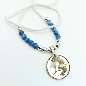 Naszyjnik z Suszoną Niezapominajką i Blue Spot Stone