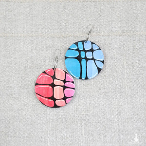 6495 niebieskie, czerwone, różowe, duże, dwustronne kolczyki; 4 w 1;