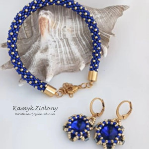 Komplet z kryształkami - granatowo-złoty - wykończenia ze stali chirurgicznej