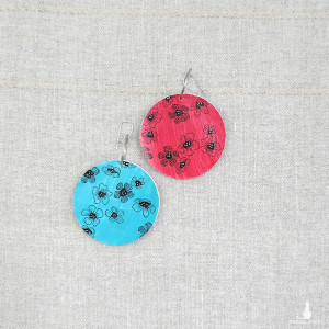 6501 czerwone, niebieskie, niepowtarzalne, duże, dwustronne kolczyki; 4 w 1;