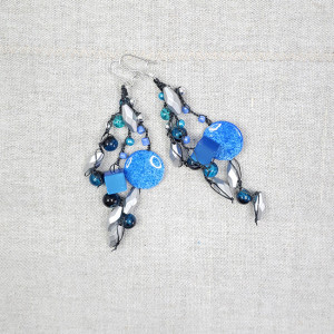 6231 długie, niebieskie, srebrne kolczyki