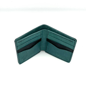 Czarno-turkusowy portfel skórzany ręcznie uszyty.