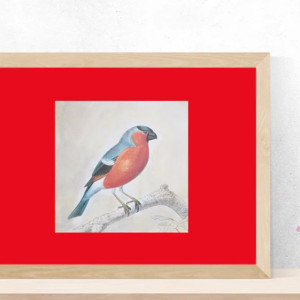 vintage obrazek A4, retro plakat z ptaszkiem, ptaszek plakat do domu, ptaszek obrazek 21x30, czerwony plakat, vintage plakat na ścianę, obrazek z ptaszkiem, mały plakat