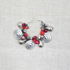 6383 szara, srebrna, czerwona bransoletka