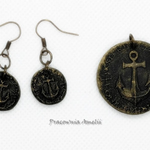 polymer clay monetki kotwica komplet złoto/mosiądz