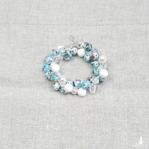 6375 biała, niebieska bransoletka; koralikowa bransoletka