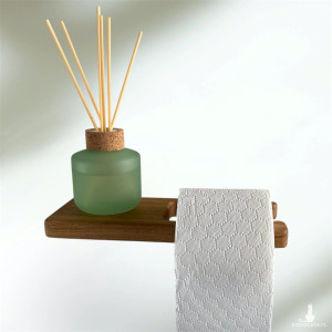 Minimalistyczny drewniany uchwyt wieszak na papier toaletowy z półką dębowy