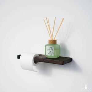Minimalistyczny drewniany uchwyt wieszak na papier toaletowy z półką dębowy