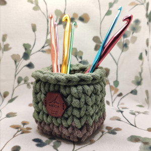 Mini koszyk, kosz ze sznurka HANDMADE - zielono-szary