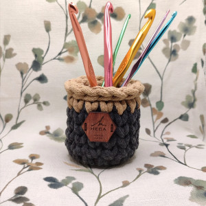 Mini koszyk, kosz ze sznurka HANDMADE - szaro-beżowy