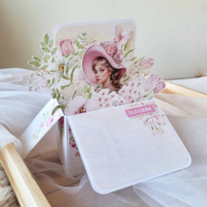 Wiosenna kartka pop up box pełna kwiatów