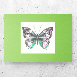 motylek plakat A4, vintage plakat z motylem, zielony plakat A4, motyl plakat, retro obrazek 21x30, vintage plakat na ścianę, retro plakat A4, mały obrazek do biura, motylek obraz 21x30