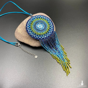 MEDALION Z FRĘDZLAMI - granatowy, niebieski, morski, zielony #887