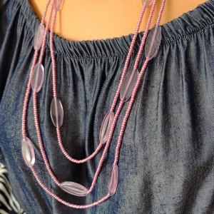 Naszyjnik Korale Rózowe Szkło Kaskadowe nasz25.17