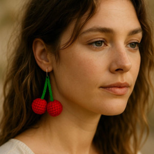 Kolczyki Wisienki na szydełku