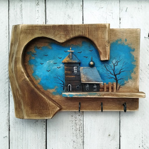 Wieszaczek z malowanym pejzażem - Kapliczka przy drodze