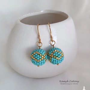 Kolczyki kulki turkusowo-złote