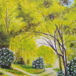 OBRAZ RĘCZNIE MALOWANY AKRYLOWY "W ŻÓŁTYCH PŁOMIENIACH" - 30x24cm