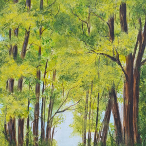 OBRAZ RĘCZNIE MALOWANY AKRYLOWY "W ZIELONYM PRZESMYKU" - 30x24cm