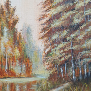 OBRAZ RĘCZNIE MALOWANY AKRYLOWY "W RDZAWYM PRZEŚWICIE" - 30x24cm