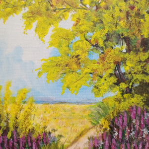 OBRAZ RĘCZNIE MALOWANY AKRYLOWY "W CIENIU KLONU" - 30x24cm