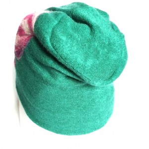 czapka wełniana filcowana kwiaty folk turkus