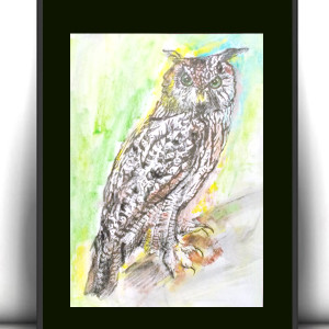 retro plakat A4, sowa obrazek 21x30, ptaszek plakat na ścianę, vintage obrazek z ptaszkiem, mały obrazek z sową, sowa plakat do domu, sowa obraz 21x30, puchacz plakat vintage