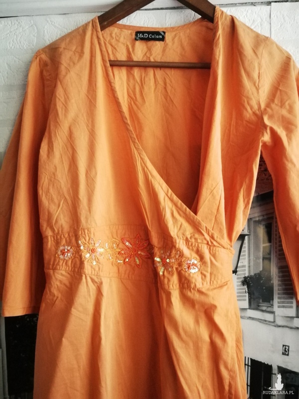 sukienka indyjska kopertówka haftowana pomaranczow
