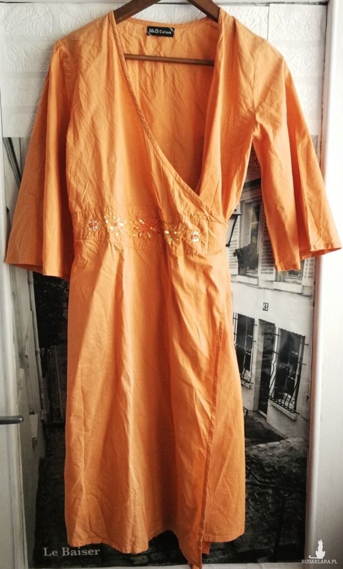 sukienka indyjska kopertówka haftowana pomaranczow