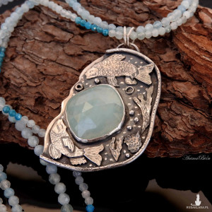 Naszyjnik srebrny z akwamarynem Karpie Koi