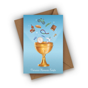 Kartka z okazji Komunii Świętej- Kielich komunijny