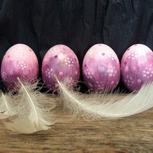 Drewniane pisanki - zestaw 4 jajek - Wrzos i Róż